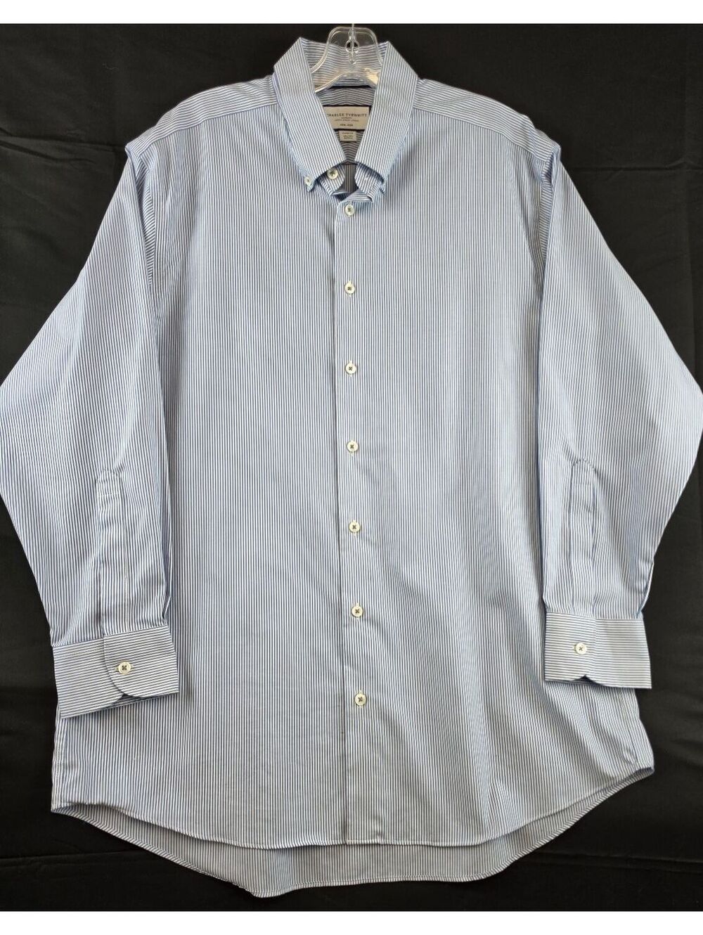 Charles Tyrwhitt Men's Classic Fit Non-Iron Blue Striped Dress Shirt, 16.5" Neck